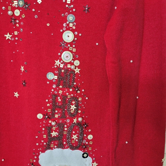 Berek Christmas Top Size SRed Beaded Sequined Santa Claus Holiday Knit Festive - Picture 4 of 8